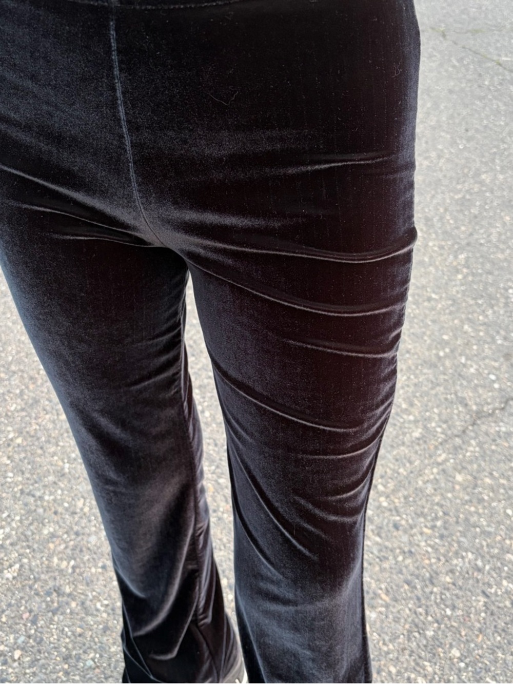 Vintage 90s Black Velvet Pinstripe Flare Pants - Picture 5 of 5